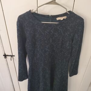 LOFT Dark Green And Black Patterned Long Sleeve Dress